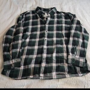 St John's Bay Flannel Plaid Mens Black White Long Sleeve Shirt XL 100% Cotton